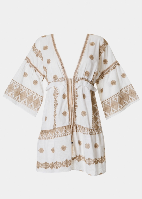 White & Gold Kimono w/ Embroidered Details