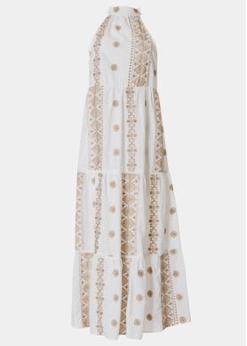 White & Gold Halter Neck Maxi Dress