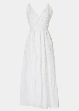 White Maxi Dress w/ Embroidered Flowers