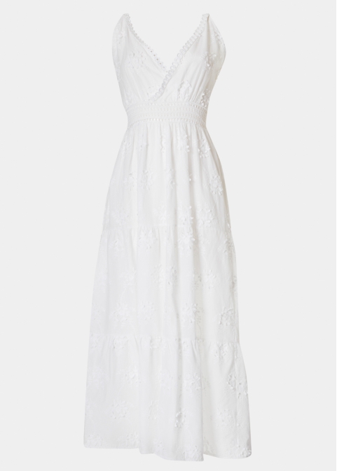 White Maxi Dress w/ Embroidered Flowers