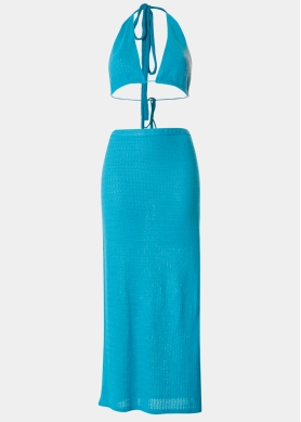 Blue Knitted Top & Skirt Set