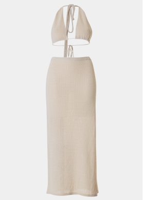 Beige Knitted Top & Skirt Set