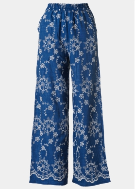 Blue Pants w/ Embroidered Flowers