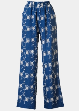 Blue Pants w/ Embroidered Anemones