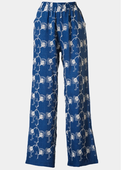 Blue Pants w/ Embroidered Anemones