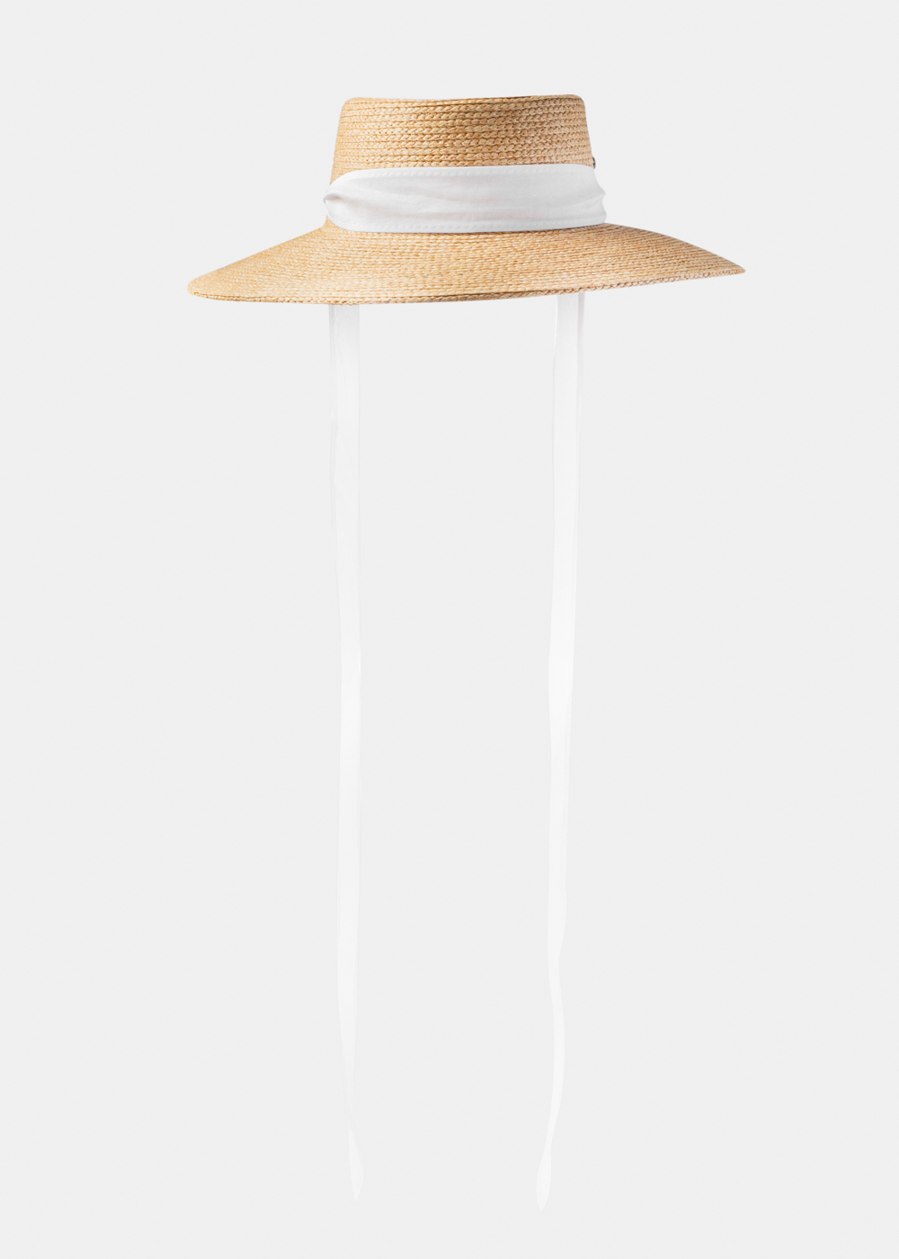 Natural Raffia Hat w/ White Neck Tie Ribbon