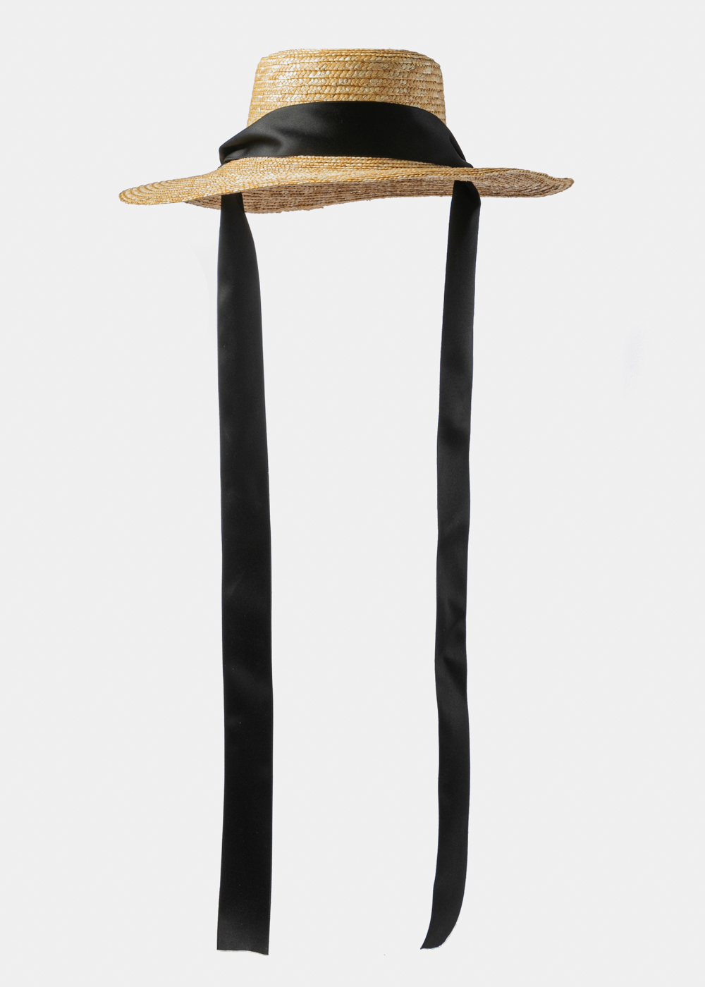 Natural Straw Hat w/ Black Neck Tie Ribbon