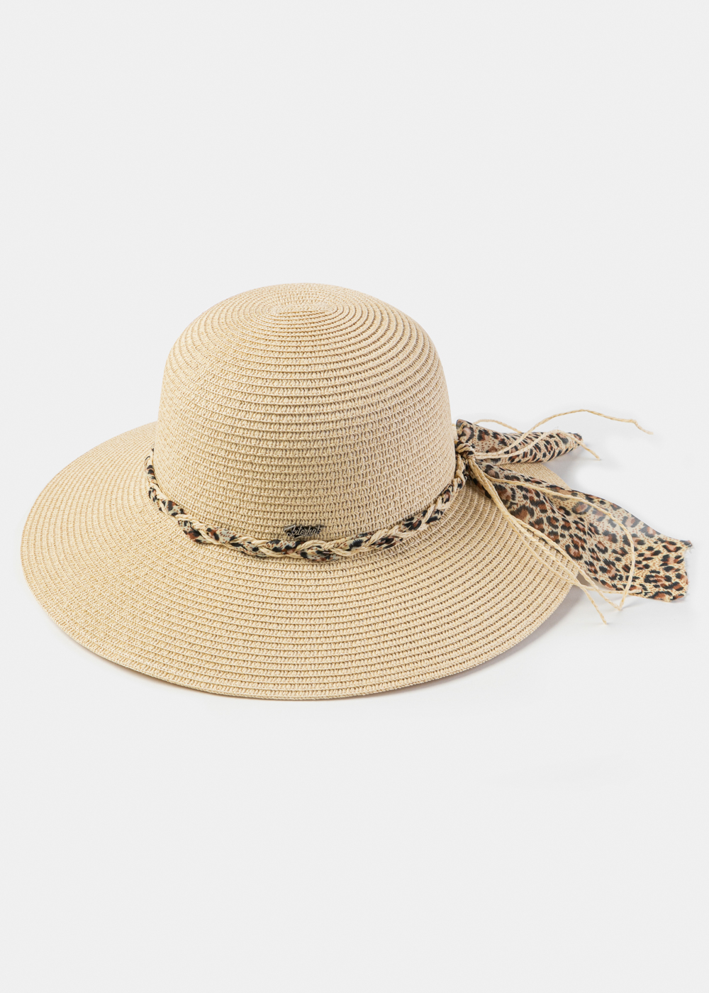 Beige Hat w/ Leopard Braided Ribbon