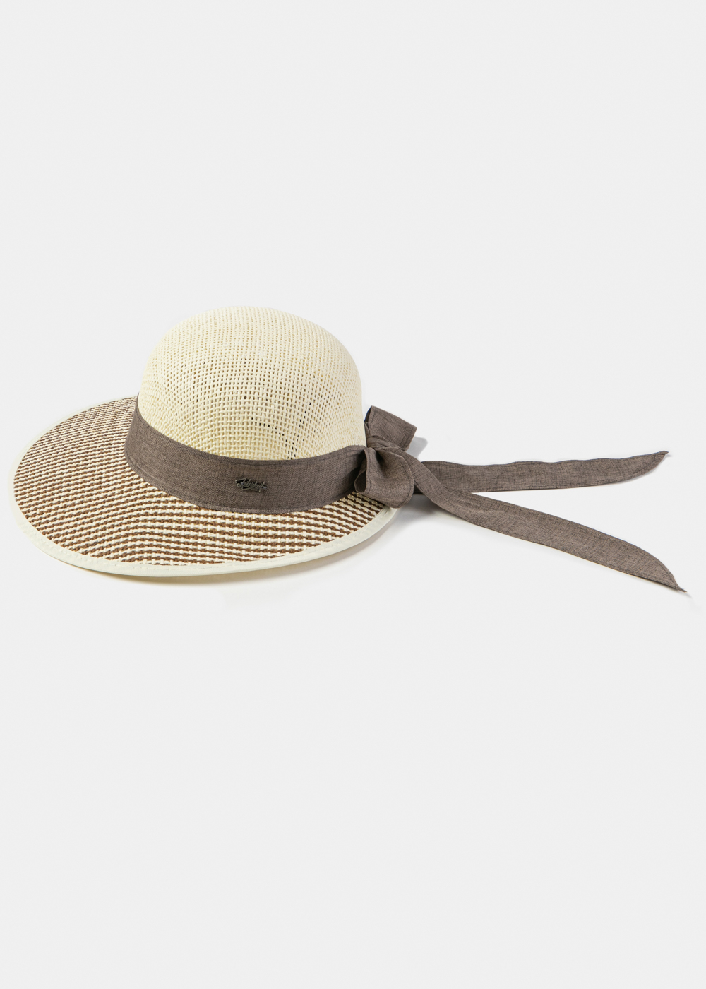 Brown & Beige Lady Hat w/ Brown Ribbon