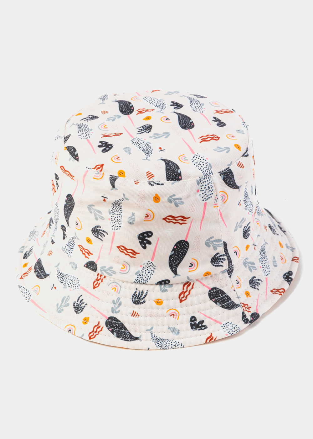 Pink Double Face Kids Bucket Hat w/ Swordfishes Pattern 