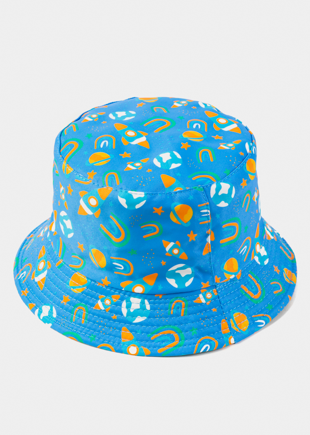 Blue Double Face Kids Bucket Hat w/ Planets Pattern 