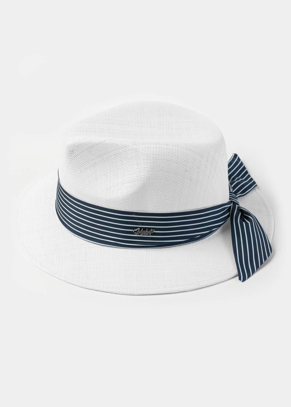 White Panama Style Hat w/ Striped Hatband 