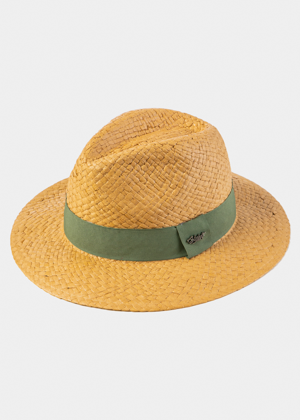 Brown Panama Style Hat w/ Olive Hatband