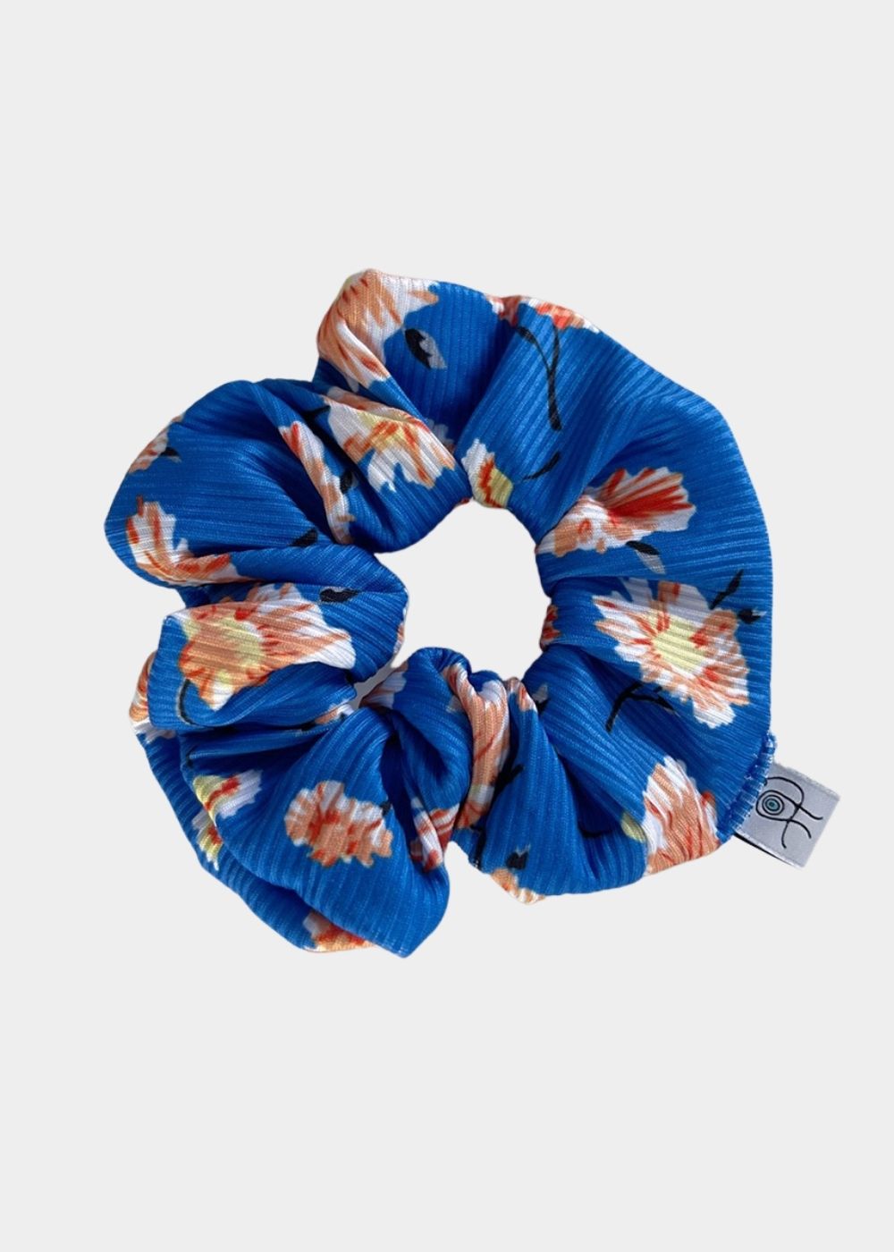 Rib Floral Scrunchie Blue