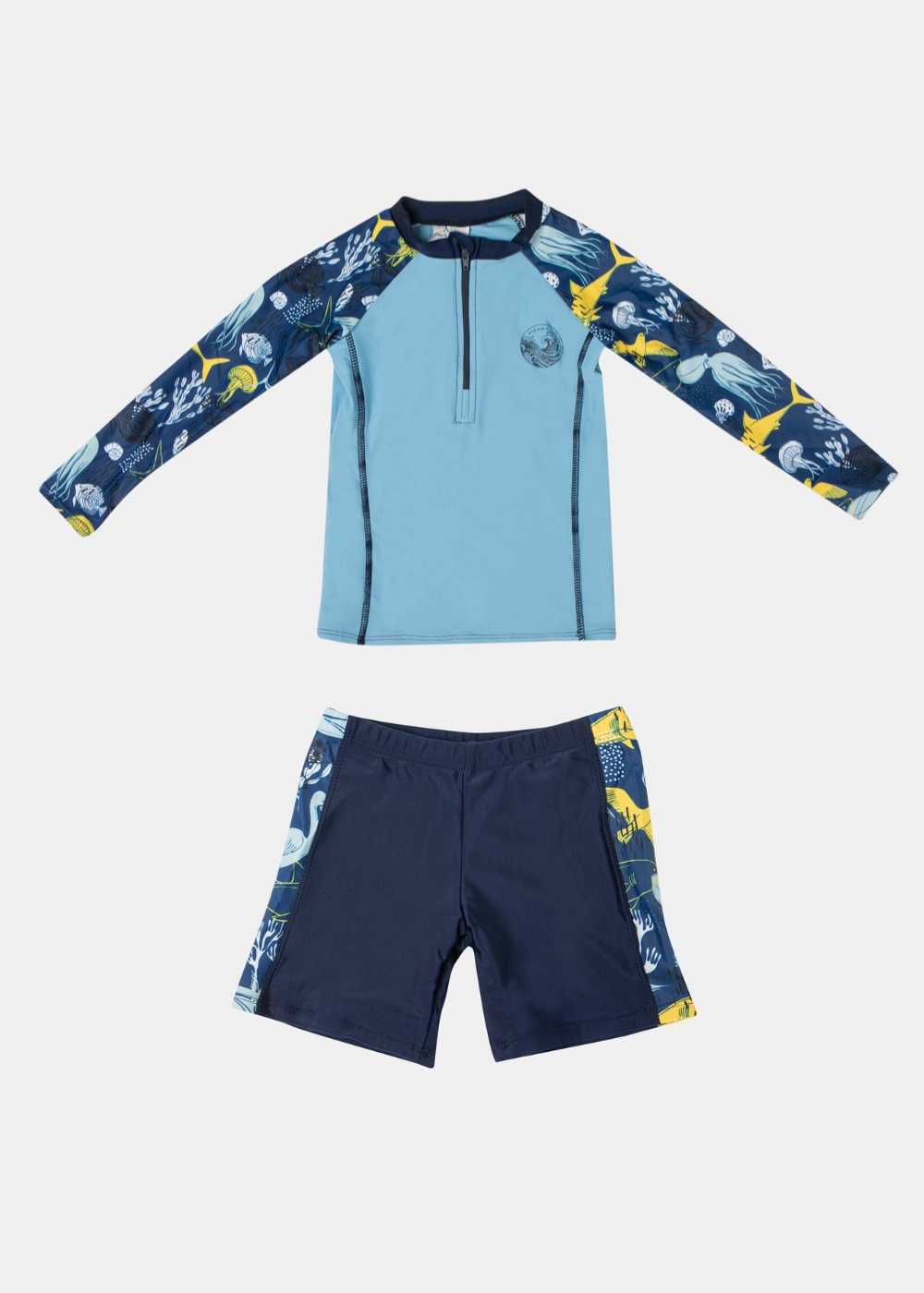 Blue Printed Boys Swimsuit (Shirt & Shorts)