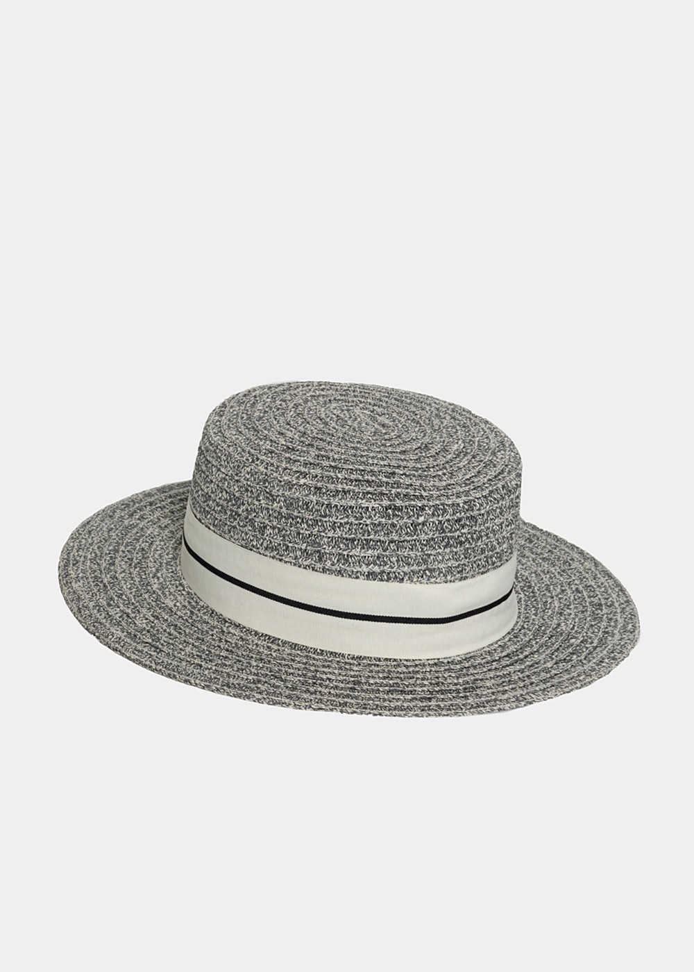 Grey Straw Hat with White Strap