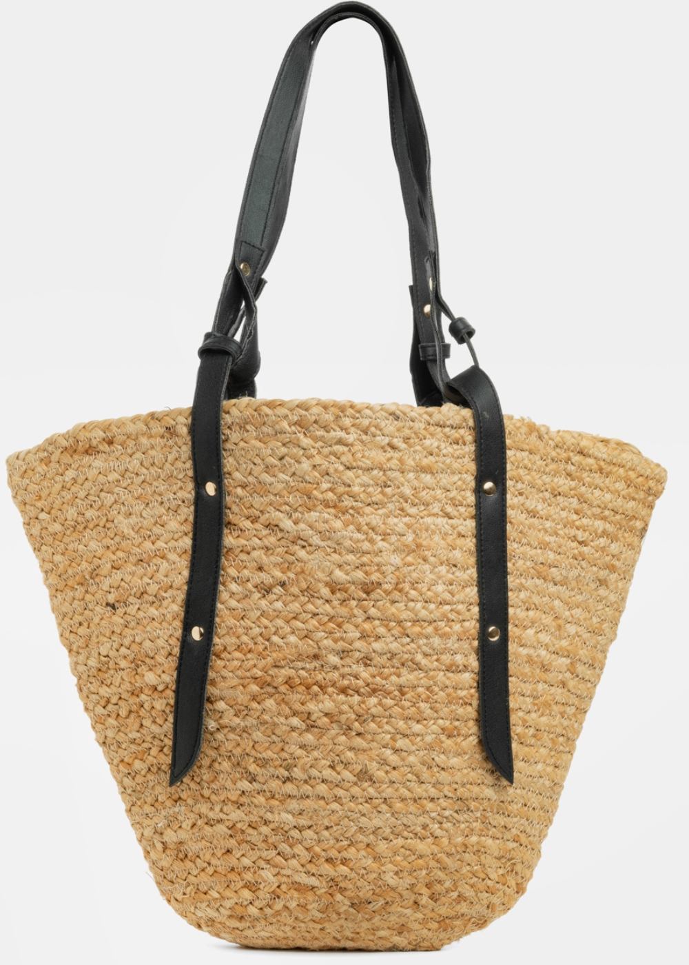 Big Jute Beach Bag w/ Black Leatherette Handles