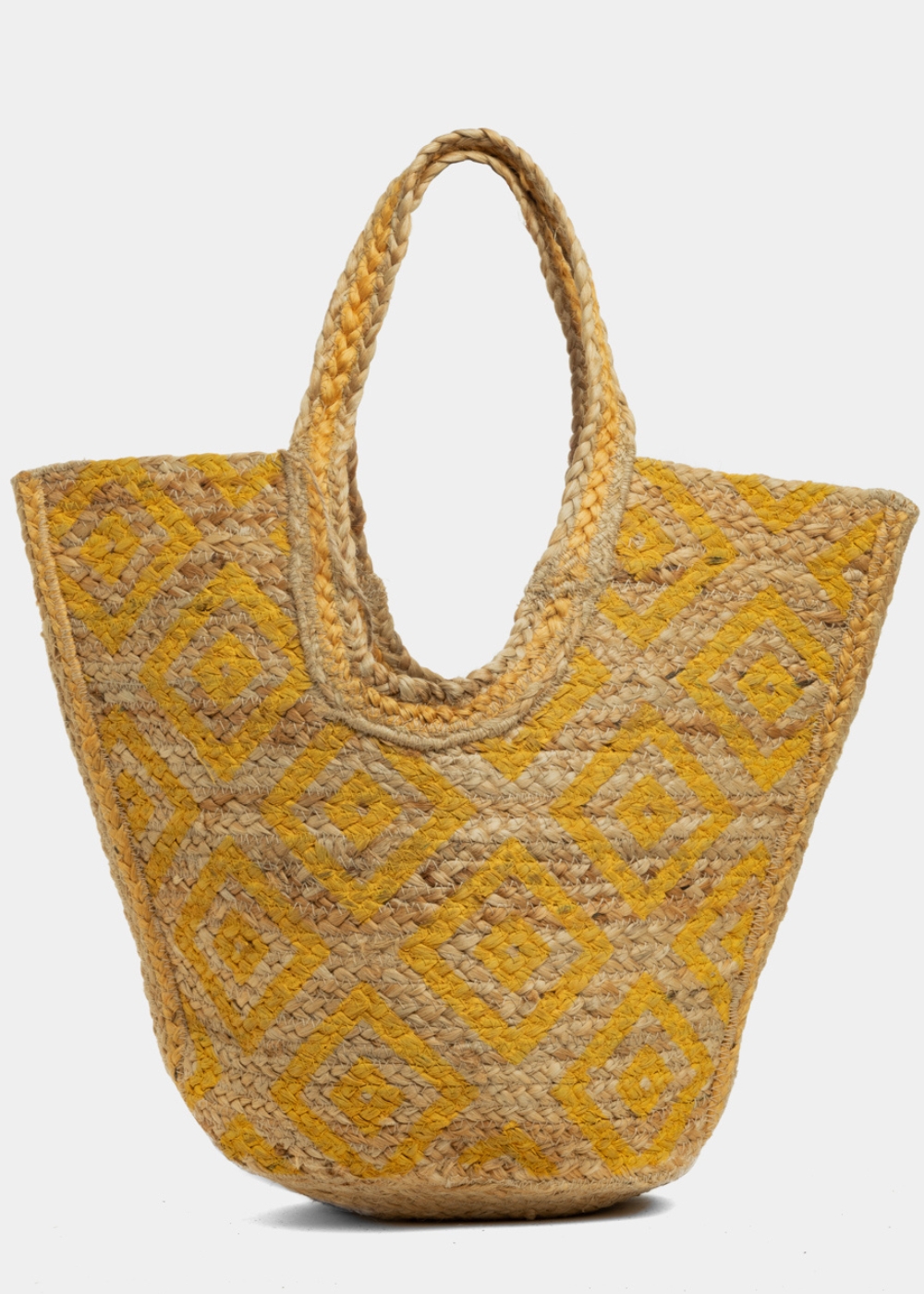 Big Jute Beach Bag w/ Yellow Design