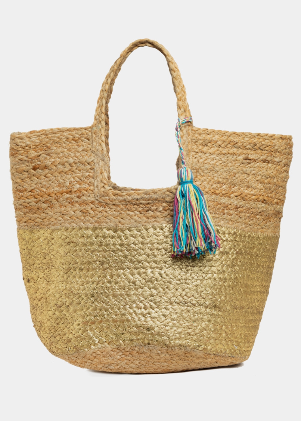 Big Jute Beach Bag w/ Gold Design