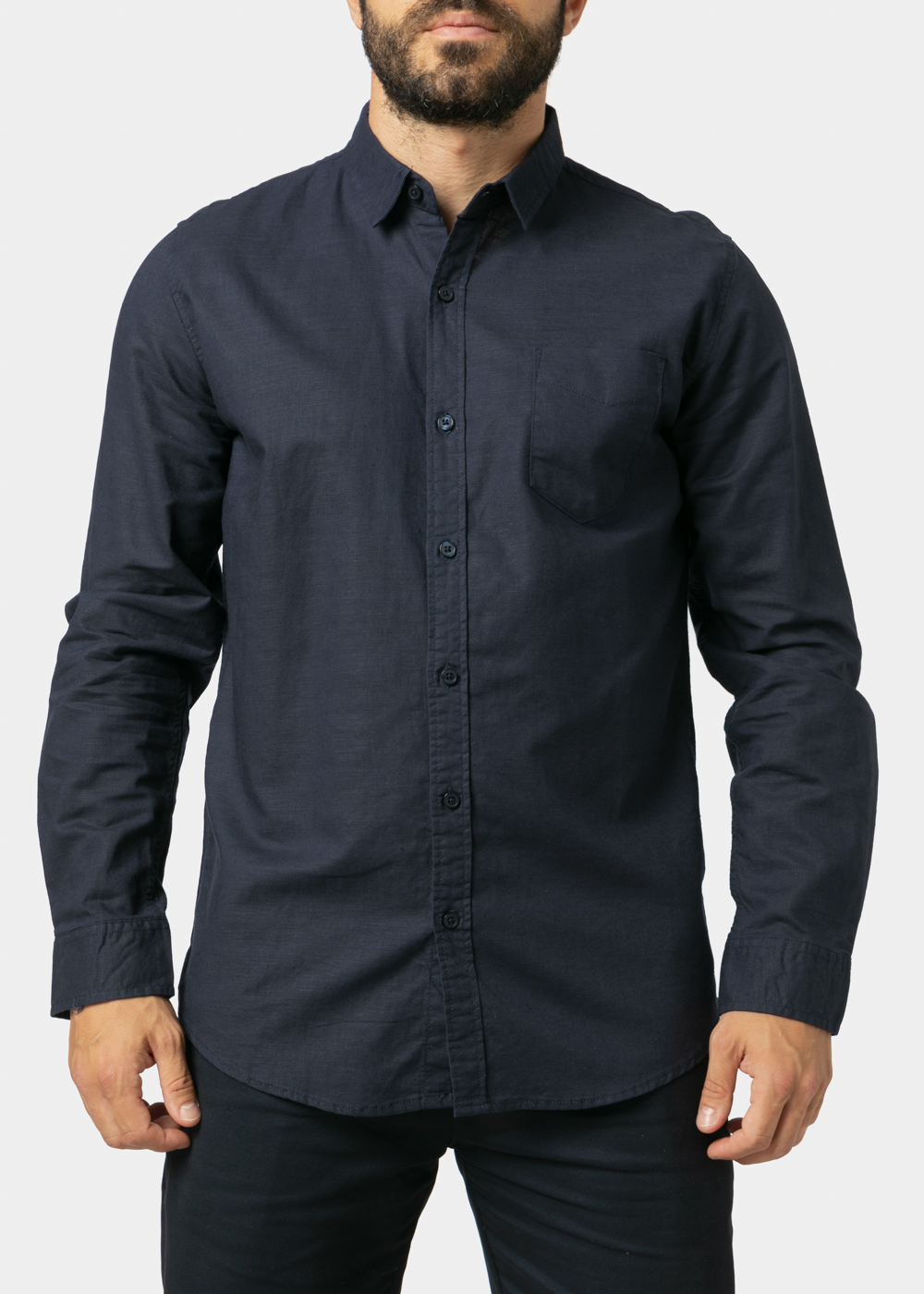 Linen - Cotton Navy Blue Classic Shirt