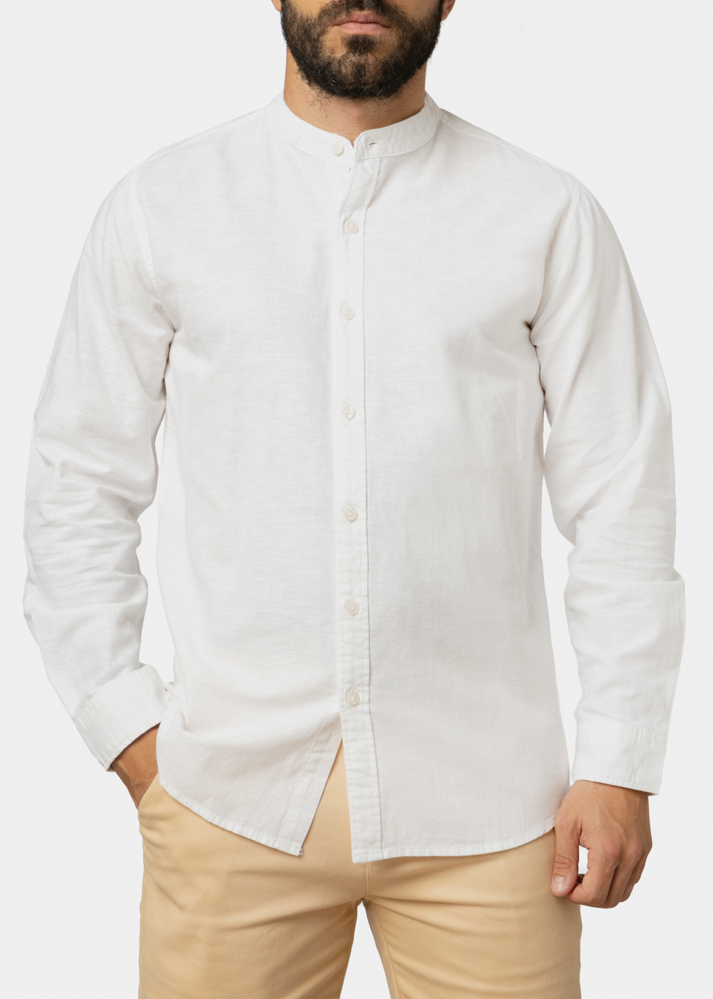 Linen - Cotton White Mao Shirt 