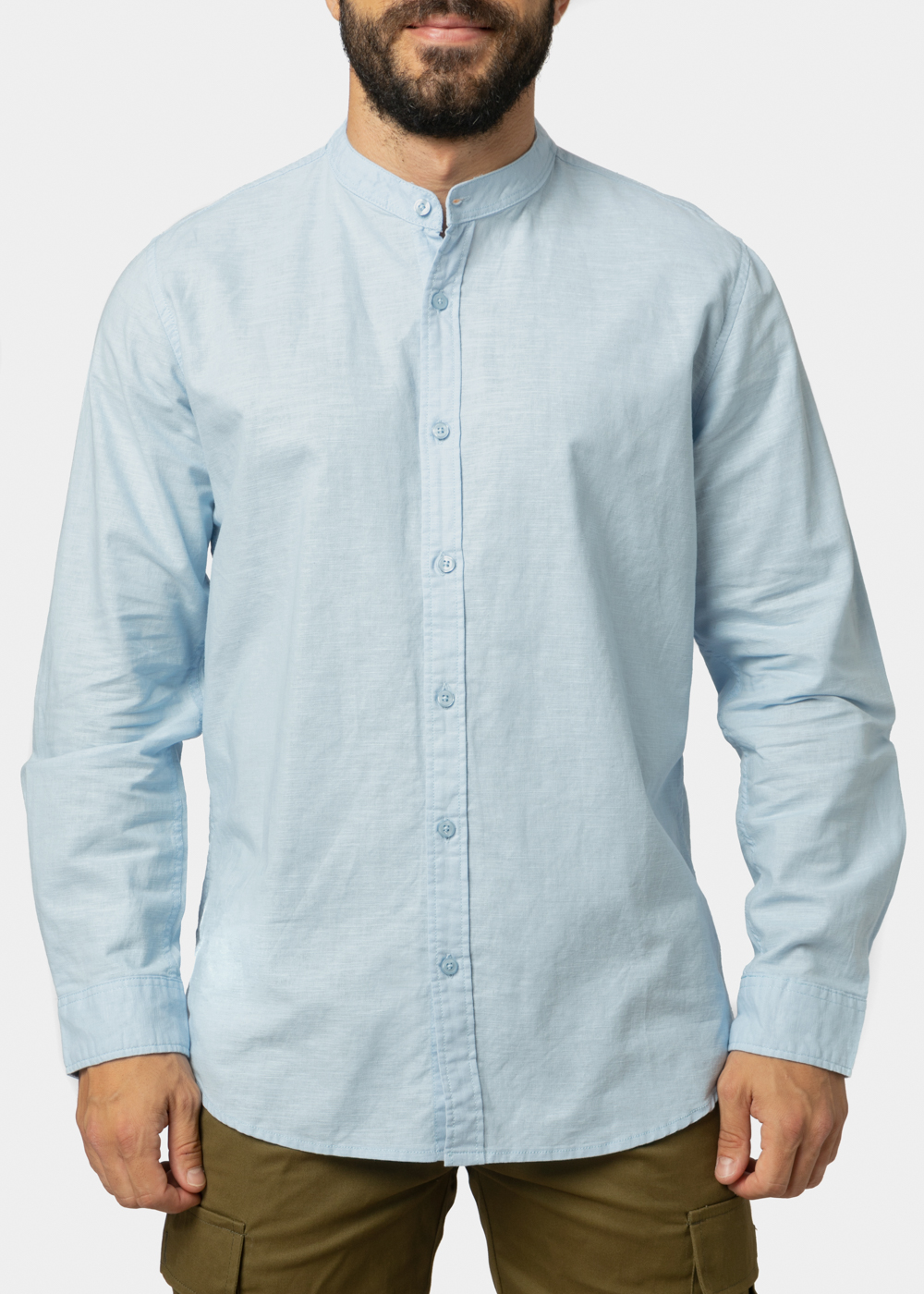 Linen - Cotton Light Blue Mao Shirt 