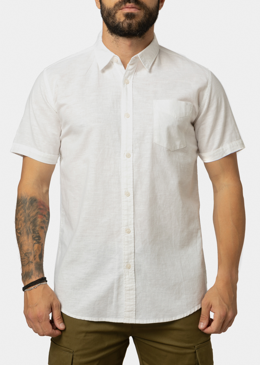 Linen - Cotton White Classic Shirt w/ Short Sleeves