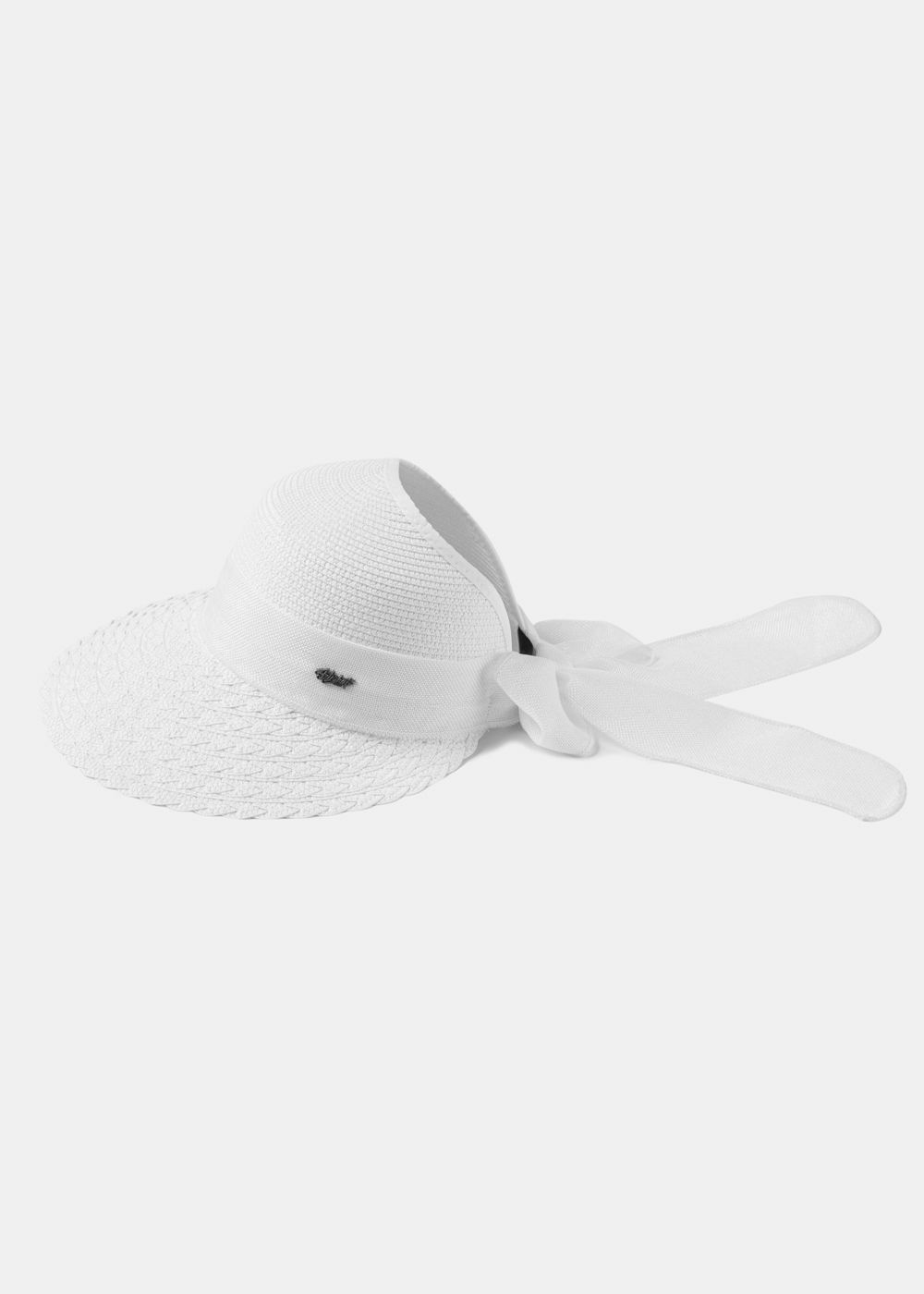 Back-Opened White Hat w/ White Ribbon