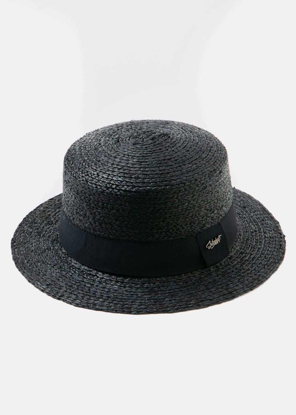 Black Raffia Boater Hat w/ black hatband