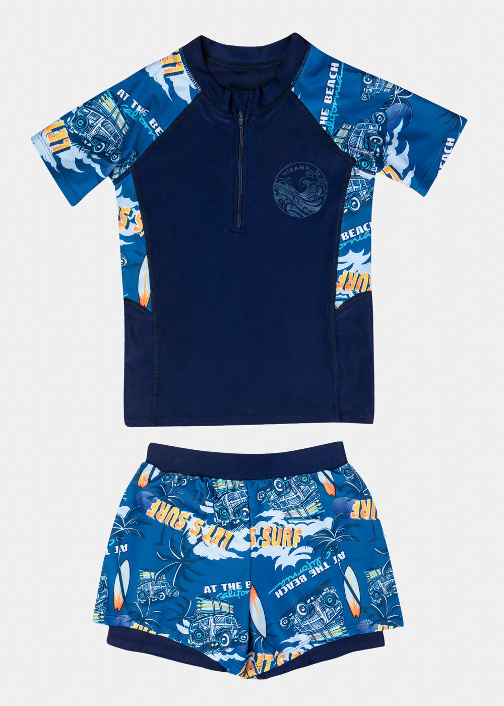 Blue Printed Boys Swimsuit (Shirt & Shorts)