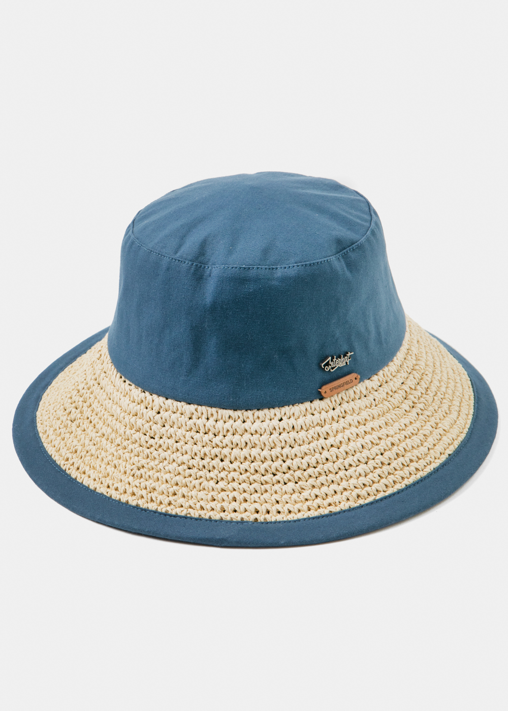 Navy Blue Bucket Cotton & Straw Hat 