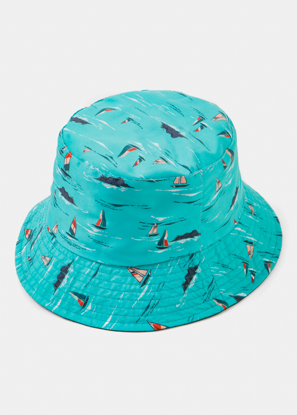 Double-Faced Bucket Hat Boats Pattern & Petrol