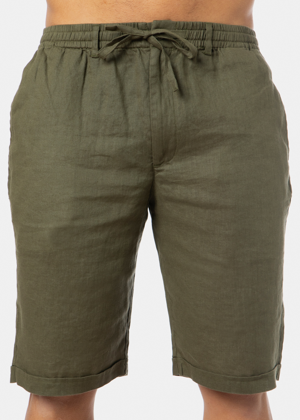 100% Linen Khaki Classic Shorts