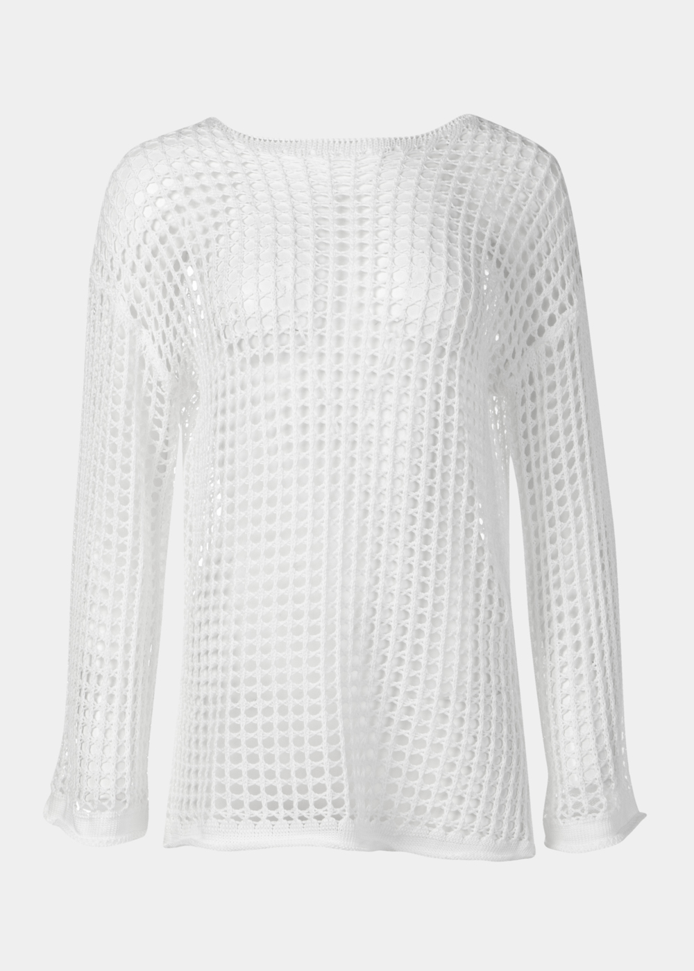 White Knitted Beachwear w/ Long Sleeves