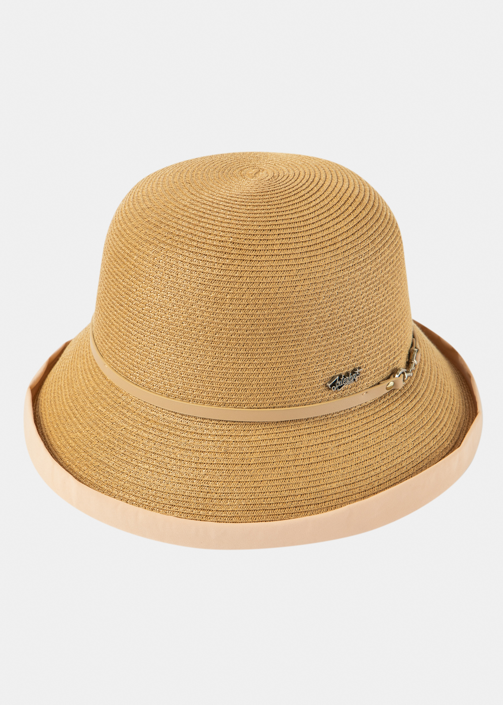 Brown Straw Hat w/ Cotton Lining & Leather Detail