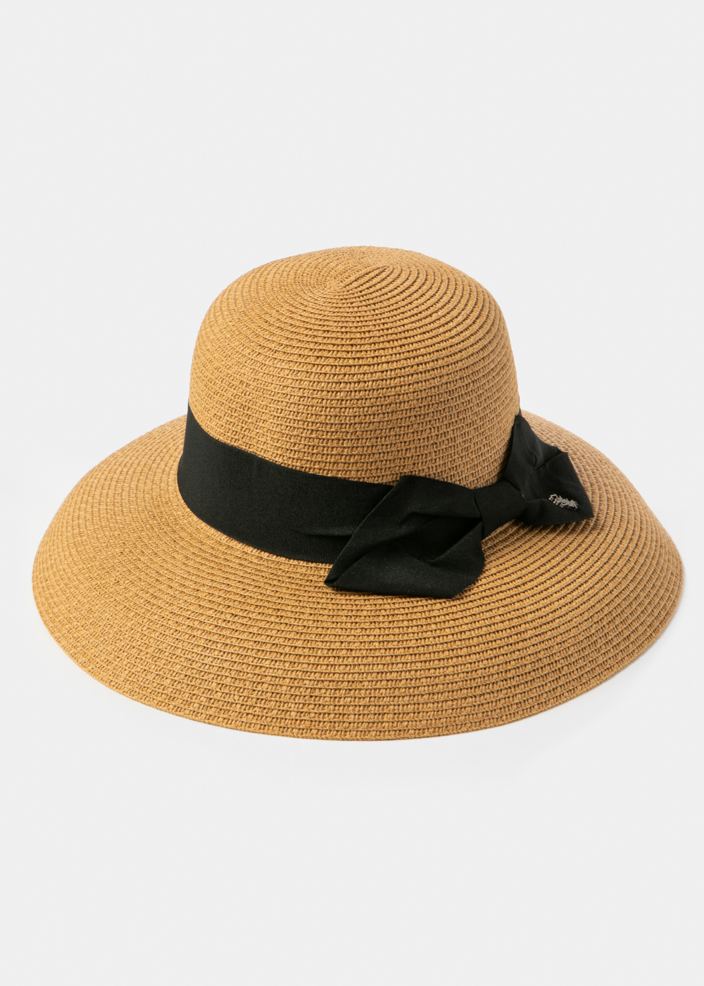 Brown Bell Straw Hat w/ Black Bow 