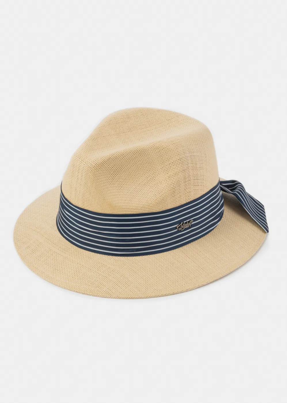 Beige Panama Style Hat w/ Striped Hatband 