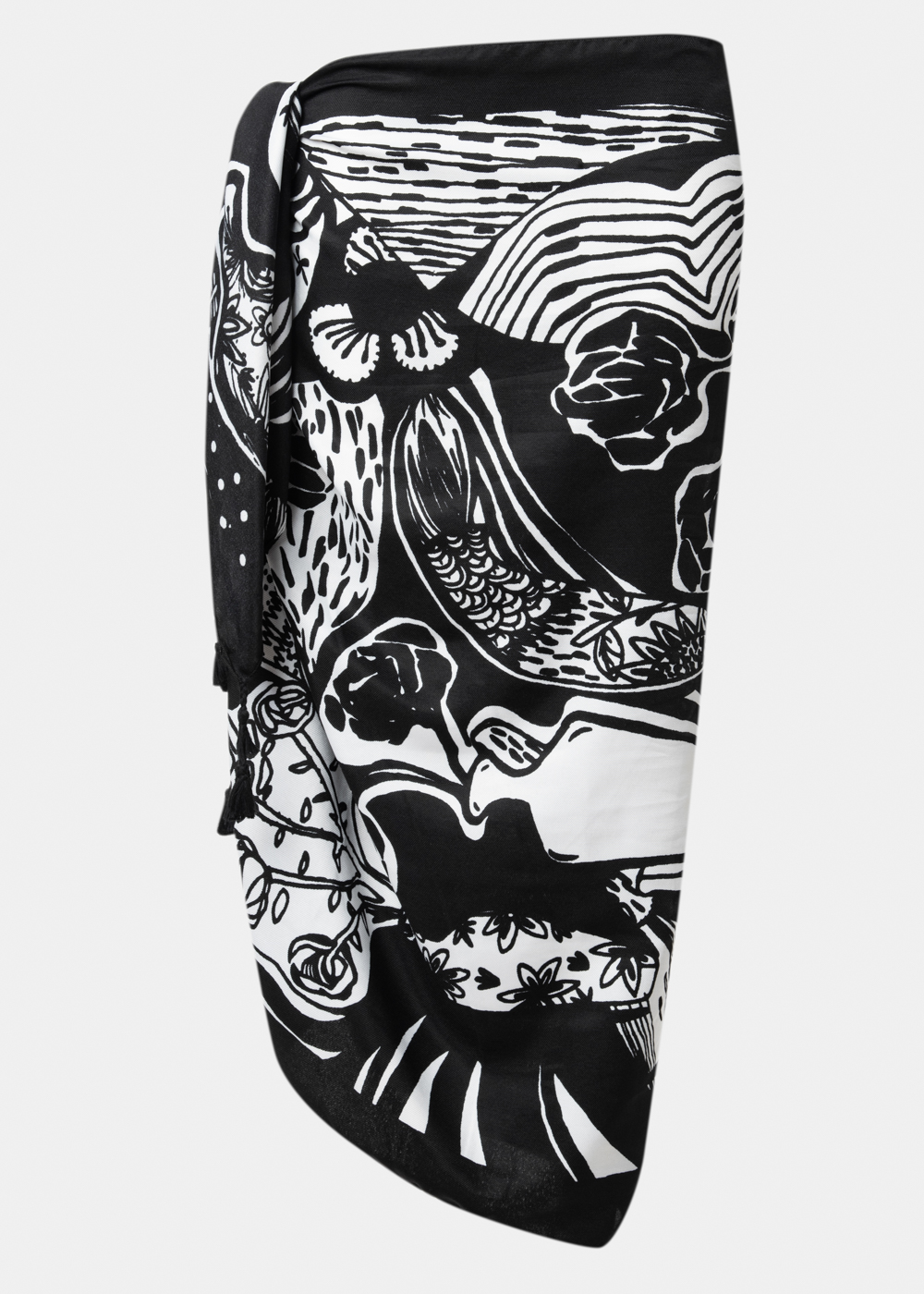 Black & white pareo w/ flowers design