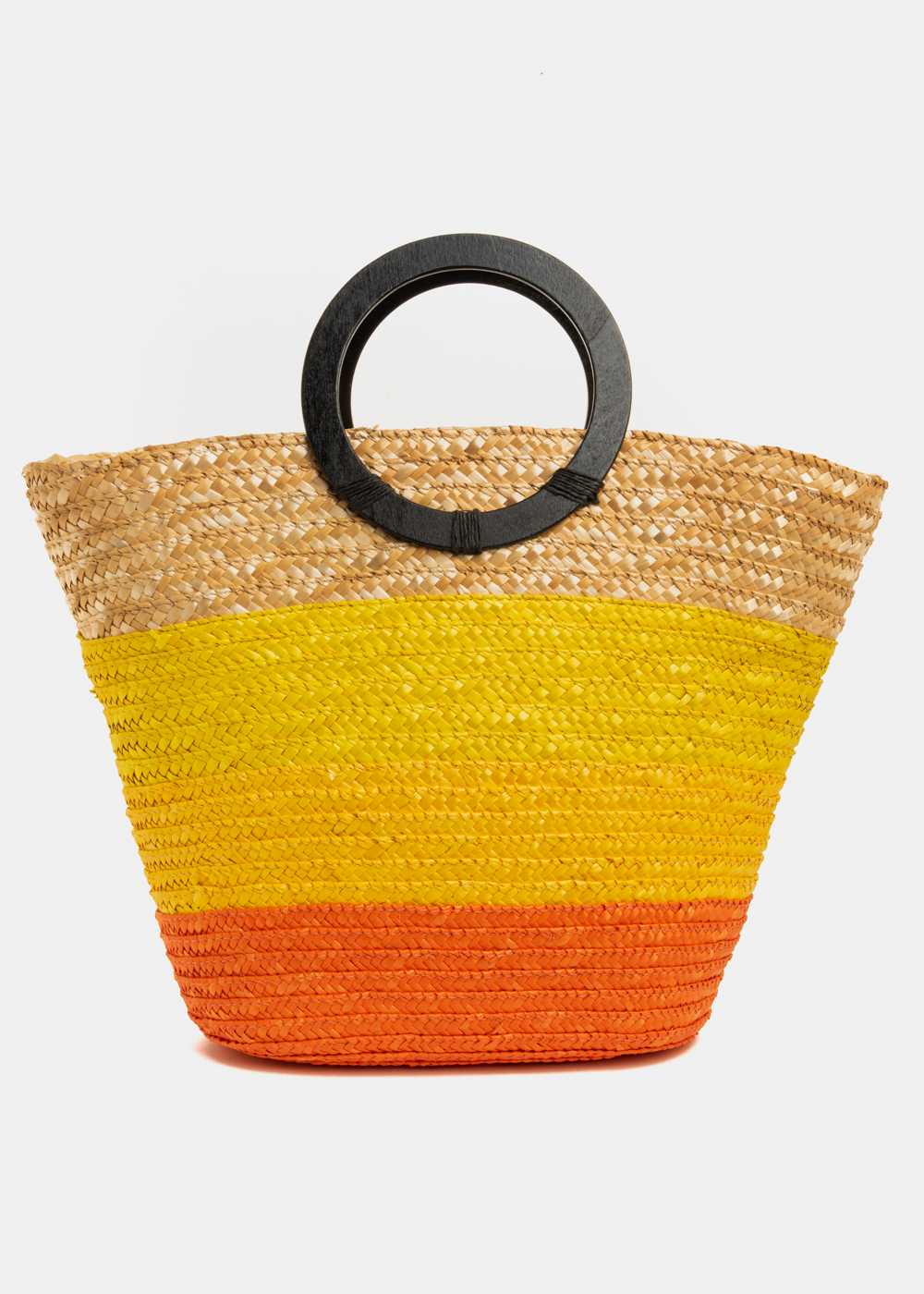 Yellow Natural Straw Beach Bag w/ Wooden Handles