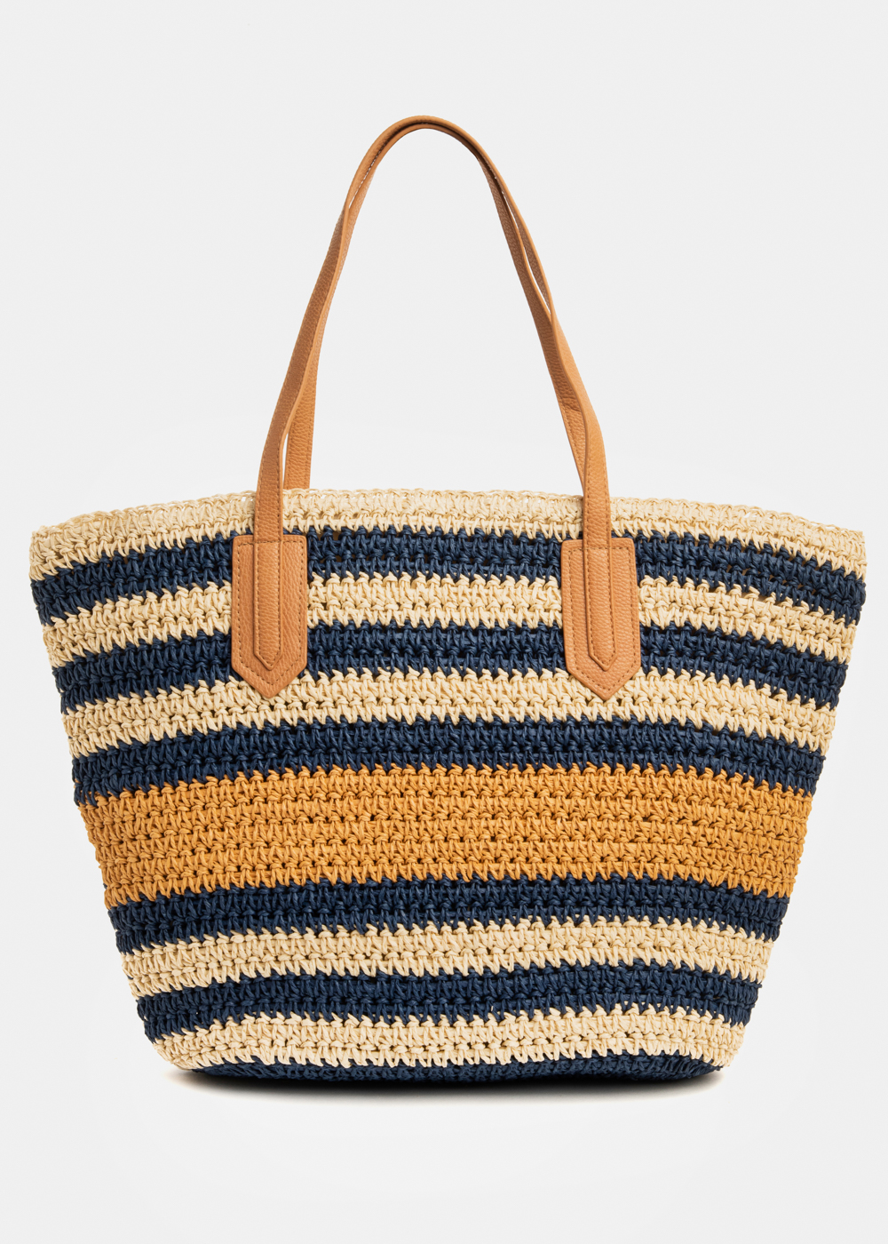 Striped Beach Bag w/ Leatherette Handles