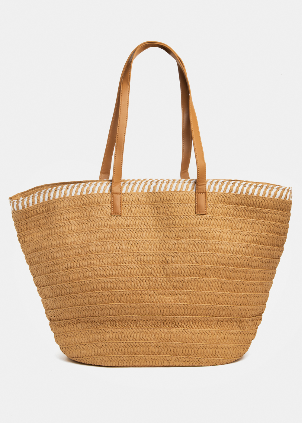 Cotton & Paper Straw Beach Bag w/ Leatherette Handles 