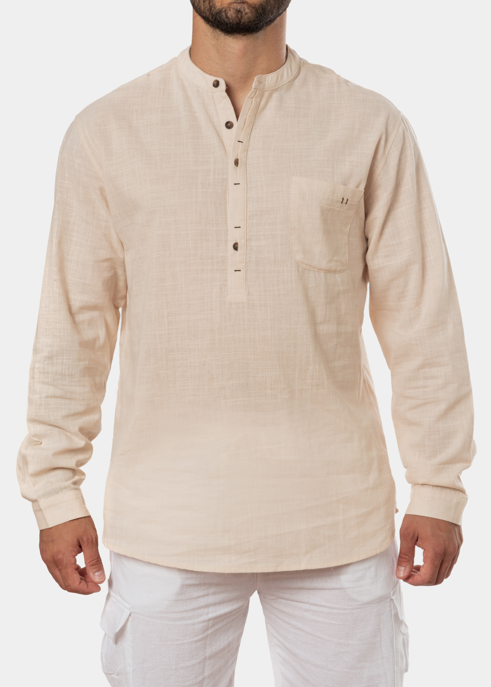 Beige mandarin shirt w/ long sleeve