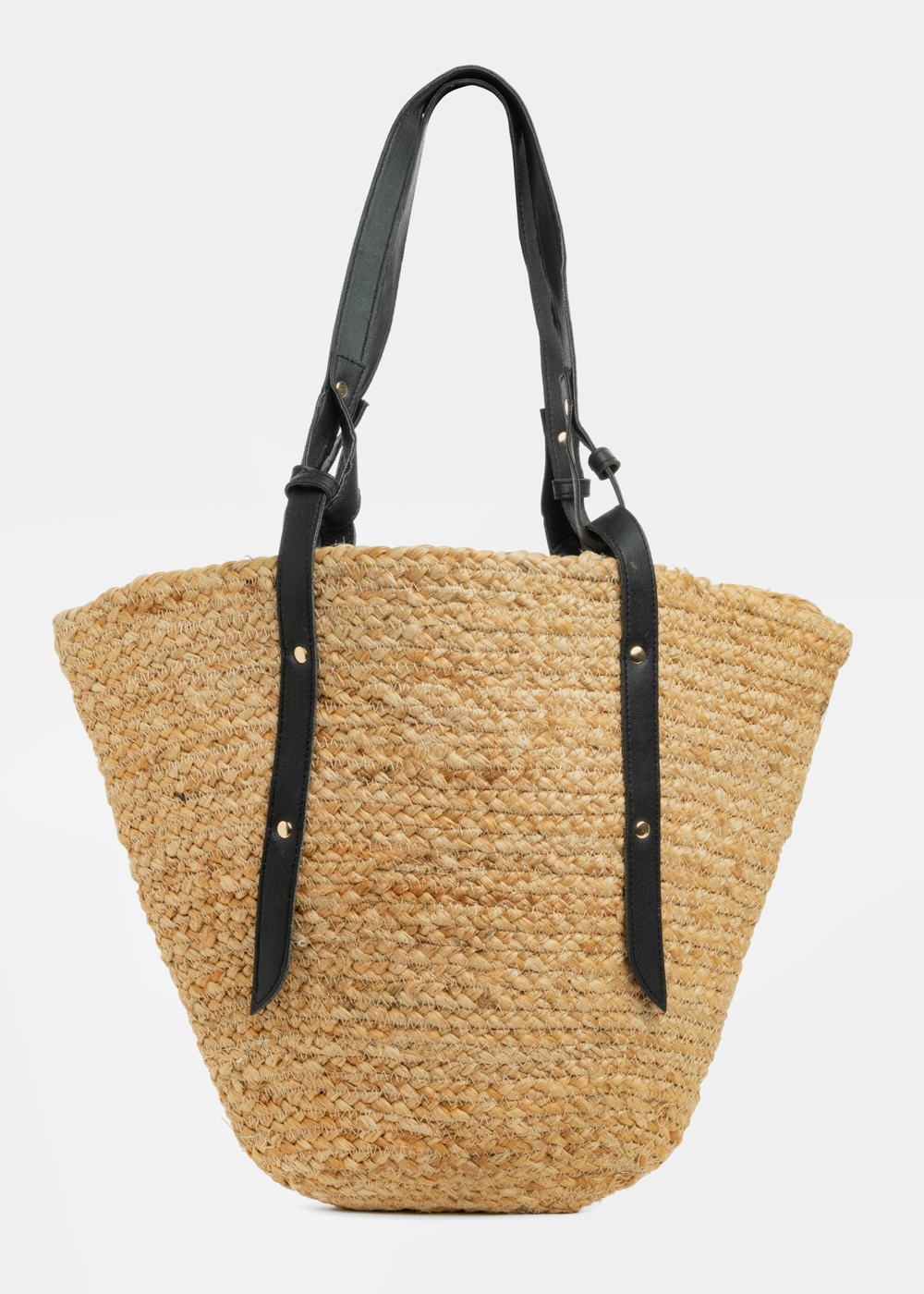 Jute Beach Bag w/ Black Leatherette Handles