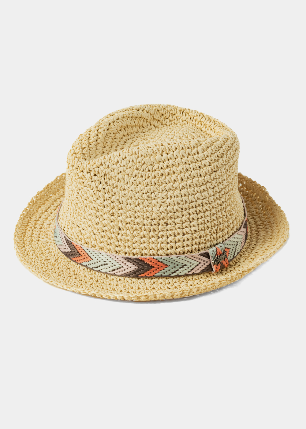 Beige Fedora Hat w/ multicolor hatband