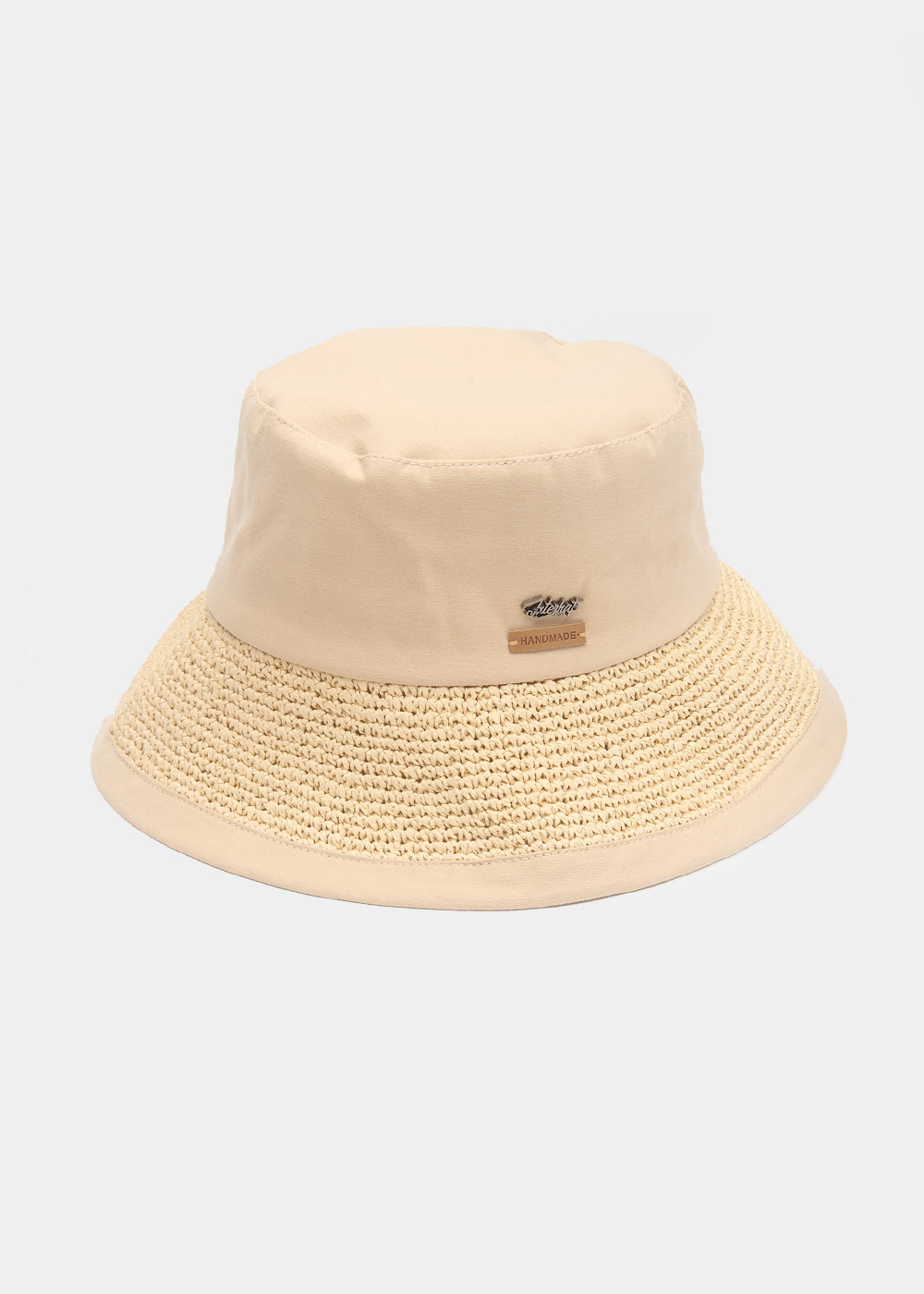 Beige Bucket Cotton & Straw Hat 