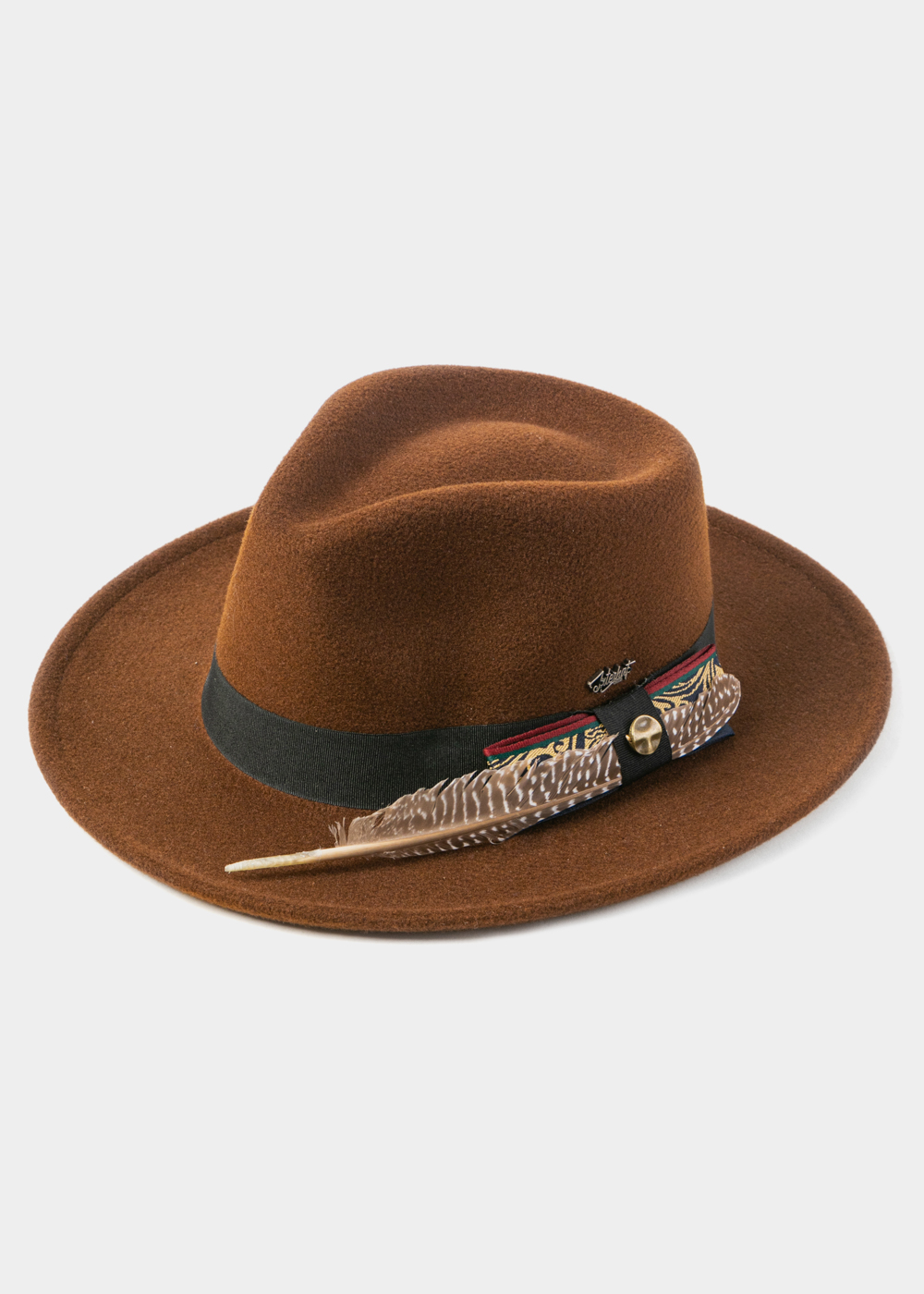 Brown Winter Hat w/ Black Hatband and Details