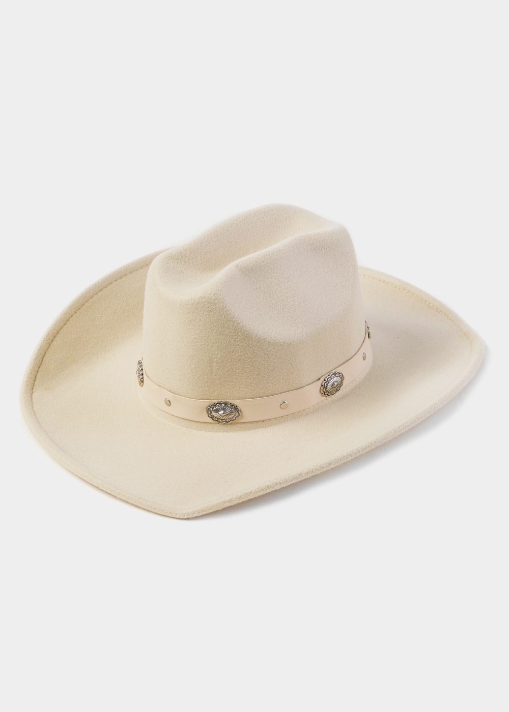 Cream Winter Hat w/ Leatherette Hatband