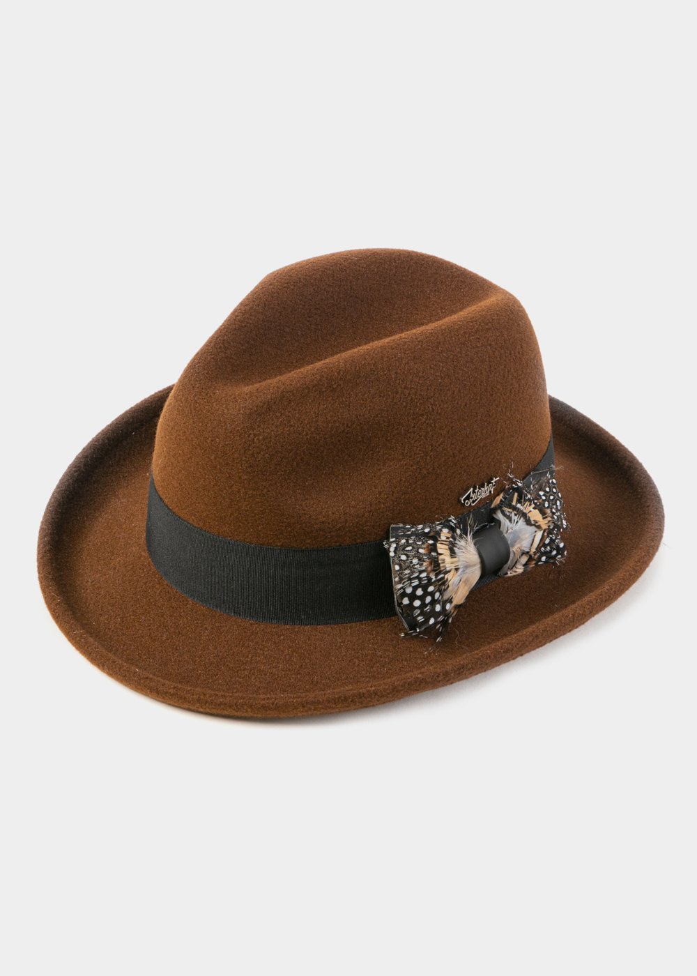 Brown Winter Hat w/ Black Hatband and Feathers