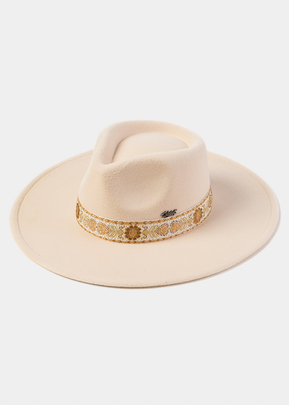 Cream Winter Hat w/ Embroidered Hatband