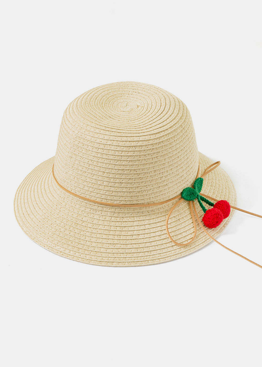 Beige Kids Straw Hat w/ Cherries